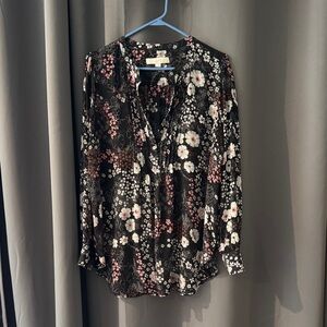 Loft Black and Pink Floral Blouse
